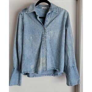 WeWoreWhat Button-Down Shirt XS Blue Acid Wash Cotton Long Sleeve Collared Top